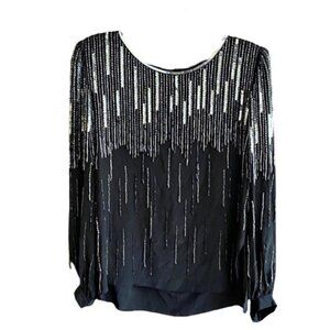 Vintage 80s beaded sequin silk shimmy top M